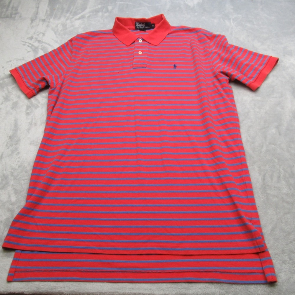 Polo by Ralph Lauren Shirt Mens XL Red Blue Striped Cotton Short Sleeve Preppy